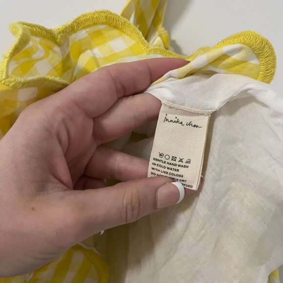 Innika Choo Yellow Gingham Print Flowy Scallop Cropped Tank One Size - Picture 5 of 8